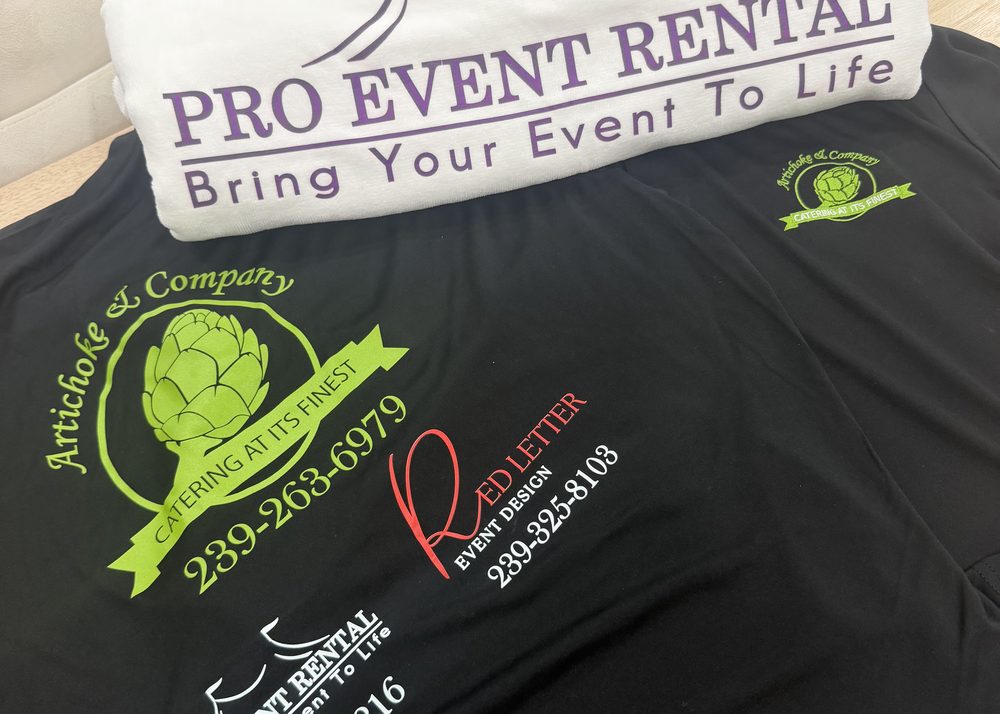 Event shirts printed with several sponsor logos